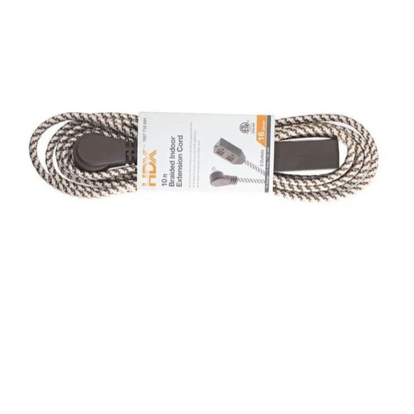 Braided Indoor Extension Cord 10 Ft. 3 Outlets Flat Head 2 Prong 16 Gauge Brown - Picture 6 of 7